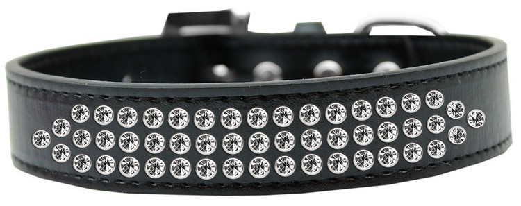 Three Row Clear Crystal Dog Collar Black Size 12