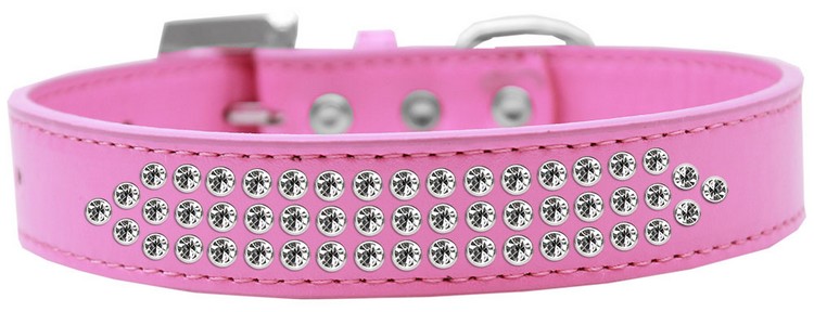 Three Row Clear Crystal Dog Collar Bright Pink Size 18