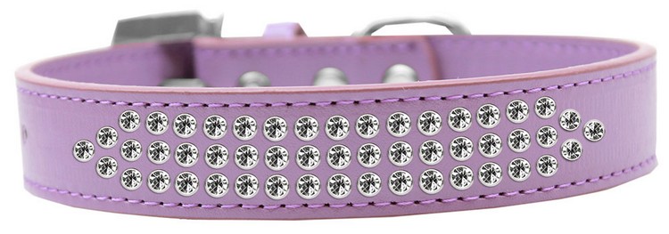 Three Row Clear Crystal Dog Collar Lavender Size 12