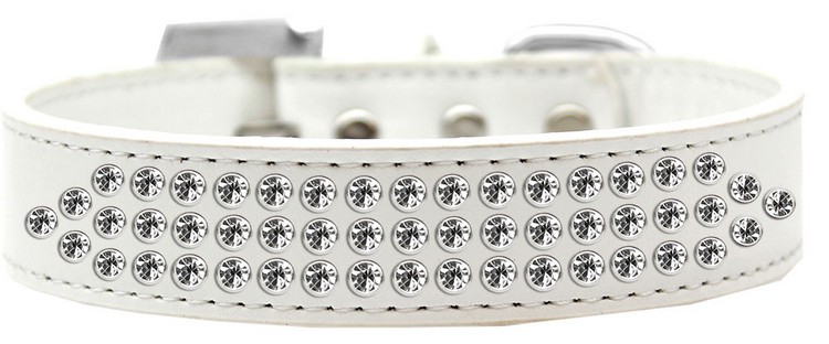 Three Row Clear Crystal Dog Collar White Size 14