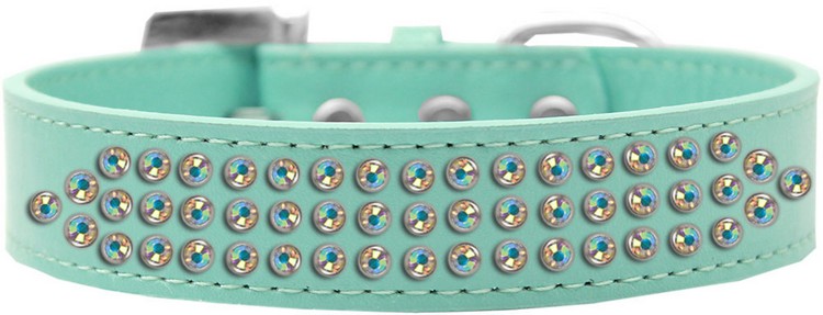 Three Row AB Crystal Dog Collar Aqua Size 12