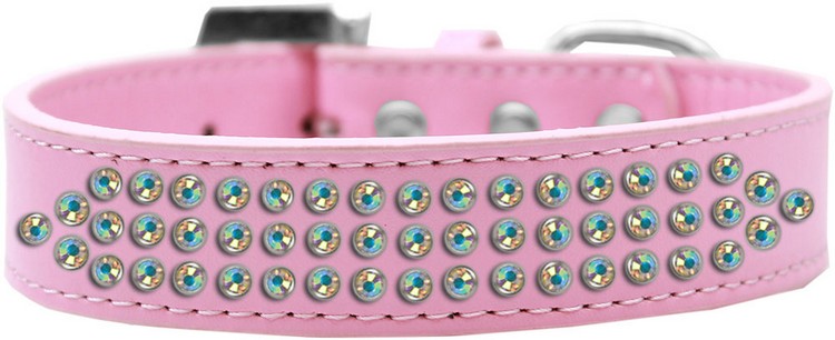 Three Row AB Crystal Dog Collar Light Pink Size 20