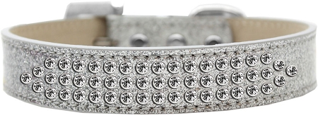 Three Row Clear Crystal Ice Cream Dog Collar Silver Size 14