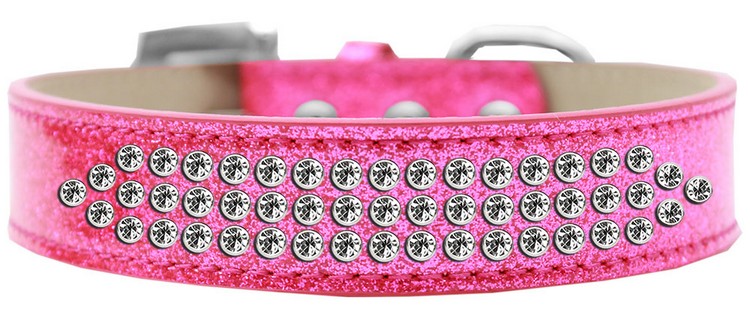 Three Row Clear Crystal Ice Cream Dog Collar Pink Size 18