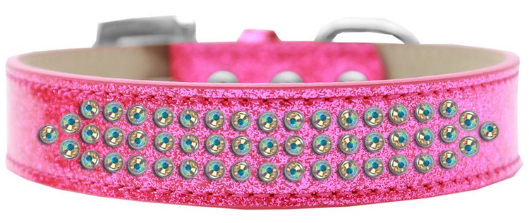 Three Row AB Crystal Ice Cream Dog Collar Pink Size 16