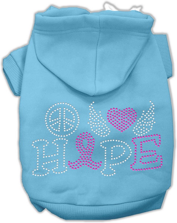 Peace Love Hope Breast Cancer Rhinestone Pet Hoodie Baby Blue Lg