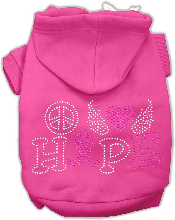 Peace Love Hope Breast Cancer Rhinestone Pet Hoodie Bright Pink Lg
