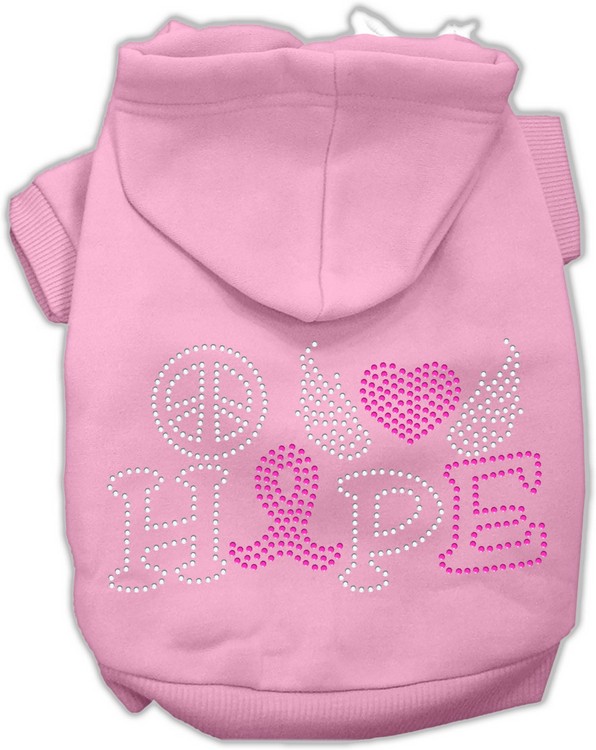 Peace Love Hope Breast Cancer Rhinestone Pet Hoodie Light Pink Lg