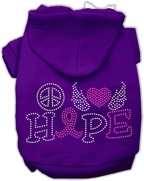 Peace Love Hope Breast Cancer Rhinestone Pet Hoodie Purple XS