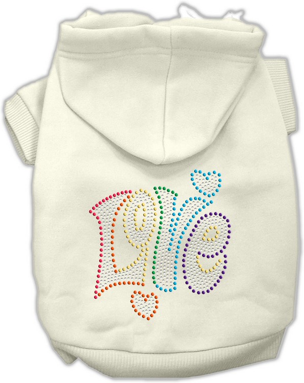 Technicolor Love Rhinestone Pet Hoodie Cream XS