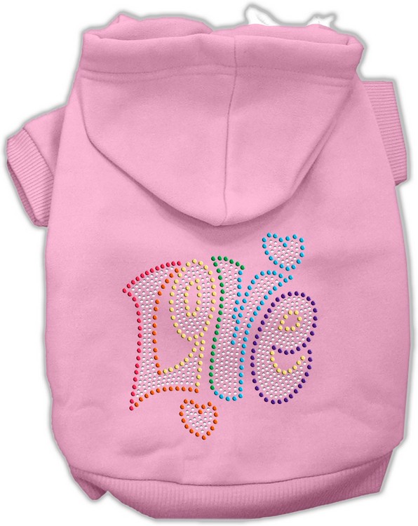 Technicolor Love Rhinestone Pet Hoodie Light Pink XS