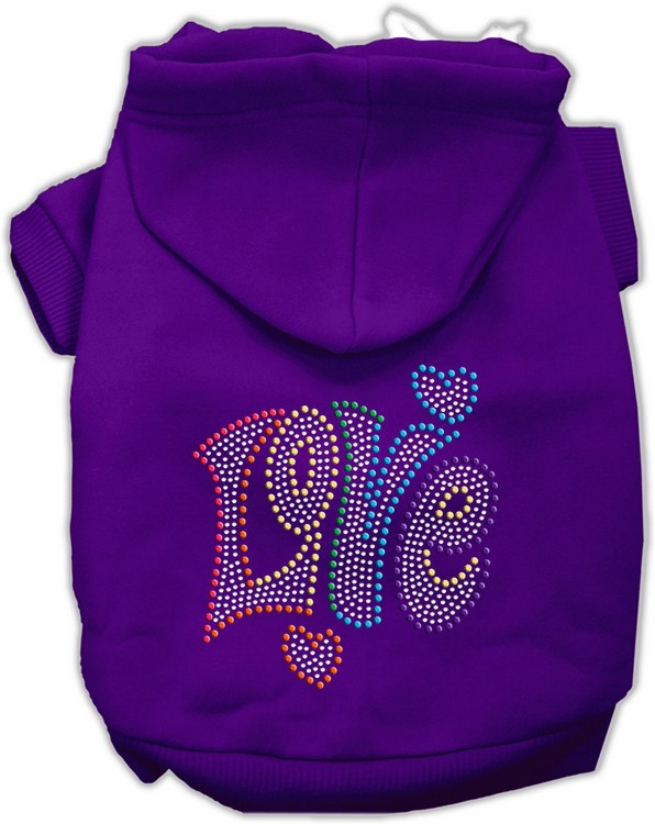 Technicolor Love Rhinestone Pet Hoodie Purple XS