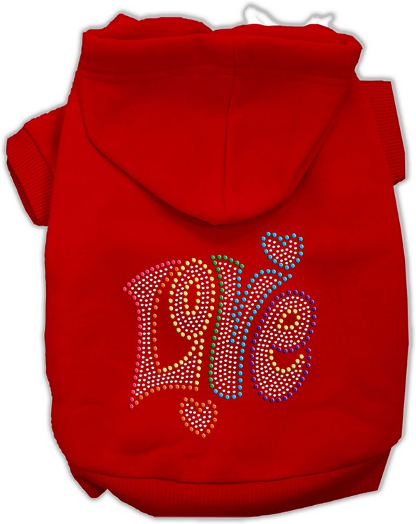 Technicolor Love Rhinestone Pet Hoodie Red XS