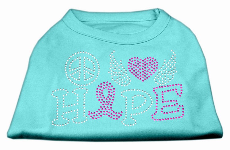 Peace Love Hope Breast Cancer Rhinestone Pet Shirt Aqua XS