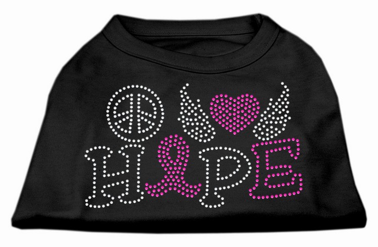 Peace Love Hope Breast Cancer Rhinestone Pet Shirt Black XS