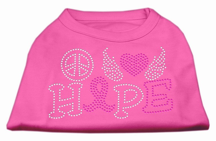 Peace Love Hope Breast Cancer Rhinestone Pet Shirt Bright Pink XS