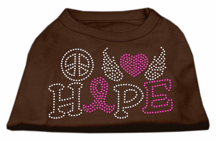 Peace Love Hope Breast Cancer Rhinestone Pet Shirt Brown XS