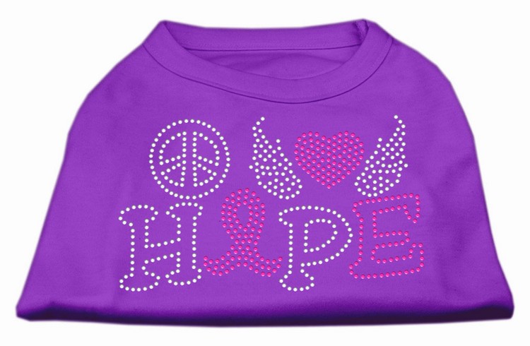 Peace Love Hope Breast Cancer Rhinestone Pet Shirt Purple XS