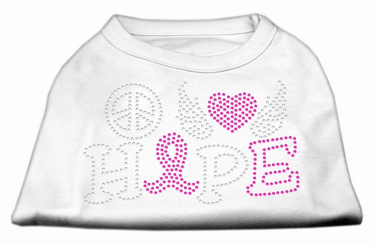 Peace Love Hope Breast Cancer Rhinestone Pet Shirt White XS