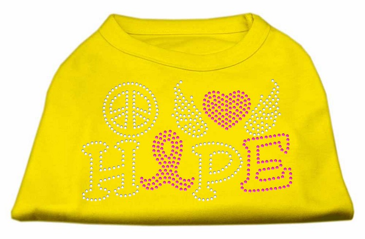 Peace Love Hope Breast Cancer Rhinestone Pet Shirt Yellow XS