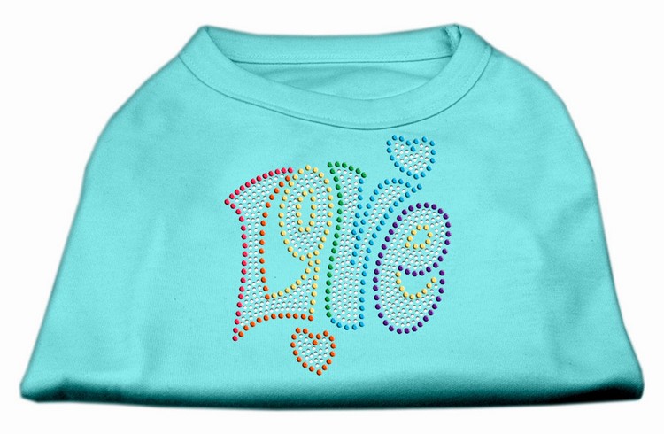 Technicolor Love Rhinestone Pet Shirt Aqua XS