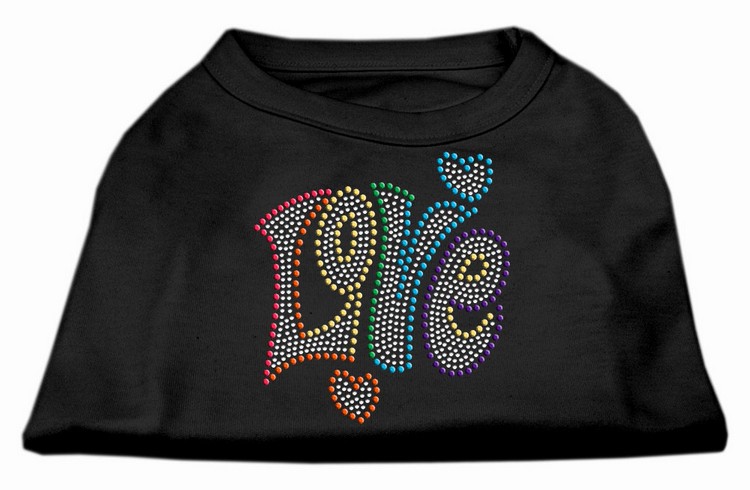 Technicolor Love Rhinestone Pet Shirt Black XS