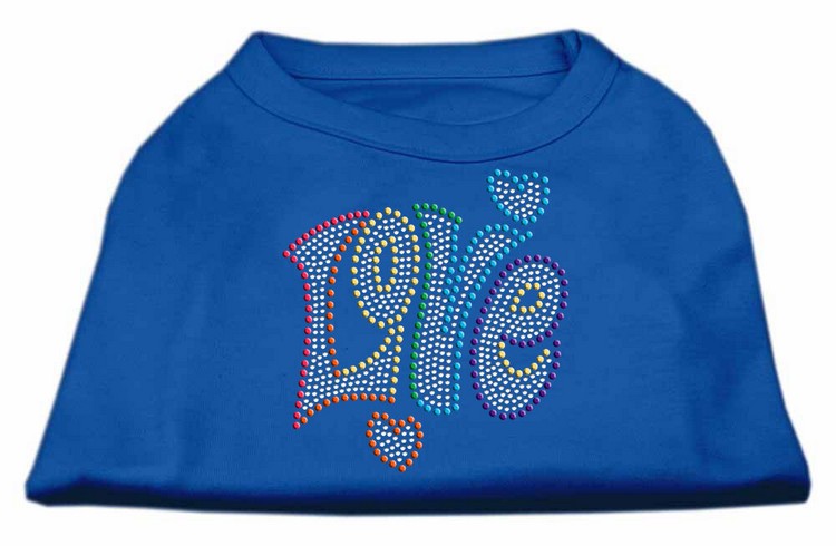 Technicolor Love Rhinestone Pet Shirt Blue XL