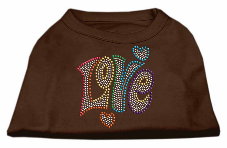 Technicolor Love Rhinestone Pet Shirt Brown XS