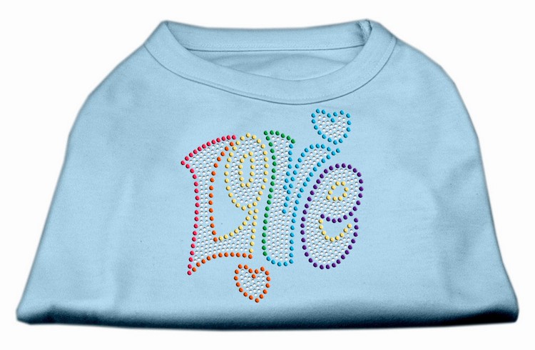 Technicolor Love Rhinestone Pet Shirt Baby Blue Sm