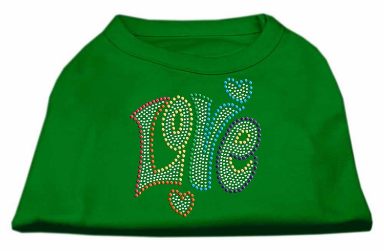 Technicolor Love Rhinestone Pet Shirt Emerald Green XS