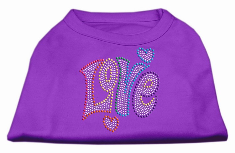 Technicolor Love Rhinestone Pet Shirt Purple XS