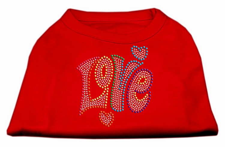 Technicolor Love Rhinestone Pet Shirt Red XS