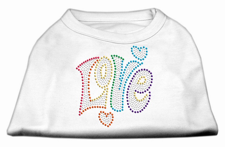 Technicolor Love Rhinestone Pet Shirt White XS