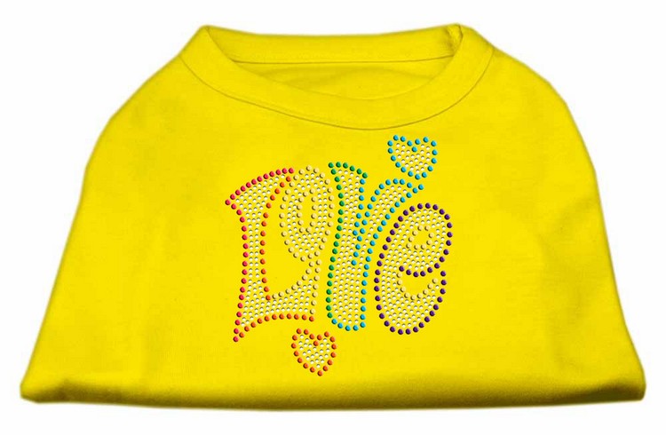 Technicolor Love Rhinestone Pet Shirt Yellow Lg