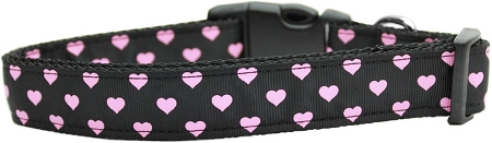 Pink and Black Dotty Hearts Nylon Dog Collar SM Wide