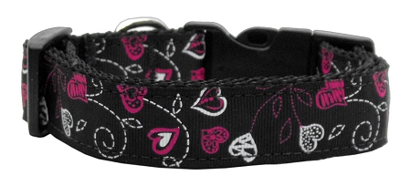 Crazy Hearts Nylon Collars Black Sm