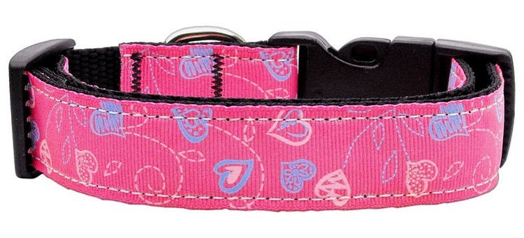 Crazy Hearts Nylon Collars Bright Pink Medium