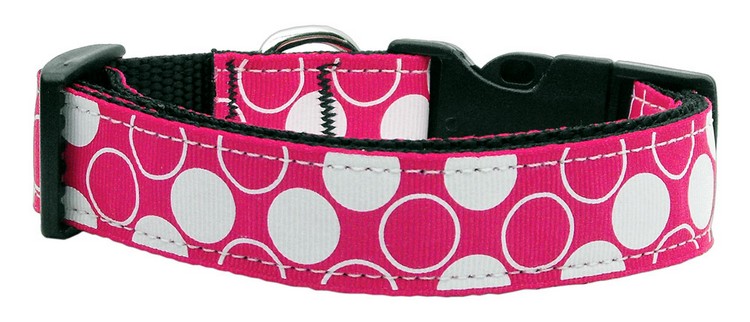 Diagonal Dots Nylon Collar Bright Pink Large