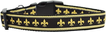 Black and Gold Fleur de Lis Nylon Dog Collar XS