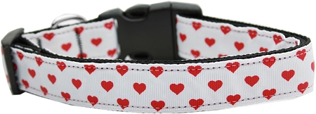 White and Red Dotty Hearts Nylon Dog Collar XS