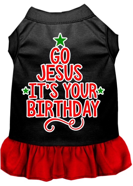 Go Jesus Screen Print Dog Dress Black with Red Med