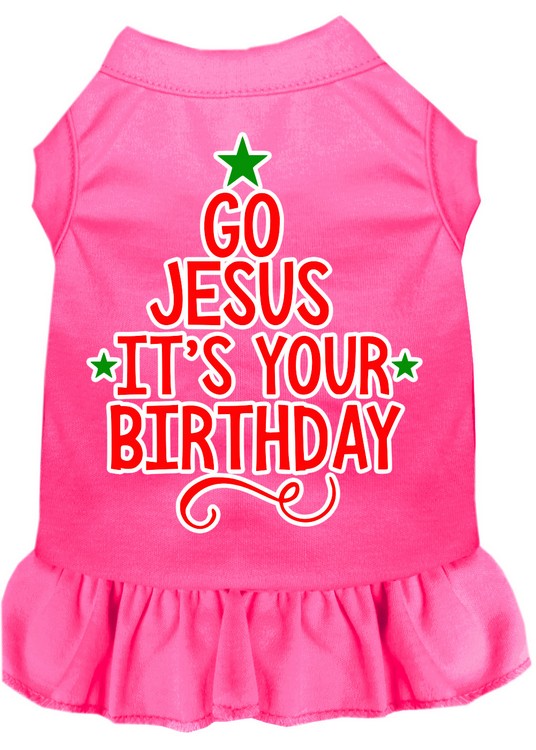 Go Jesus Screen Print Dog Dress Bright Pink XS