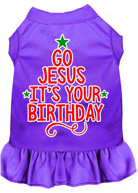 Go Jesus Screen Print Dog Dress Purple Med