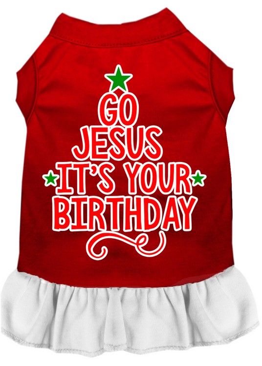 Go Jesus Screen Print Dog Dress Red with White Med