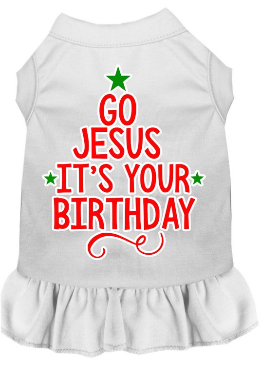 Go Jesus Screen Print Dog Dress White Sm