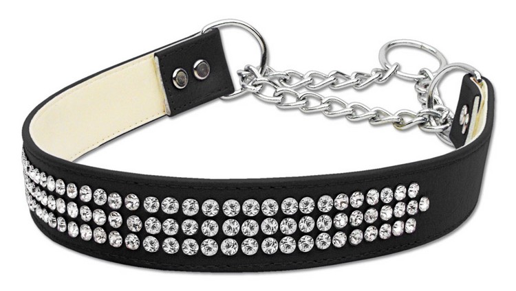 Martingale 3 Row Crystal Collar Black Small