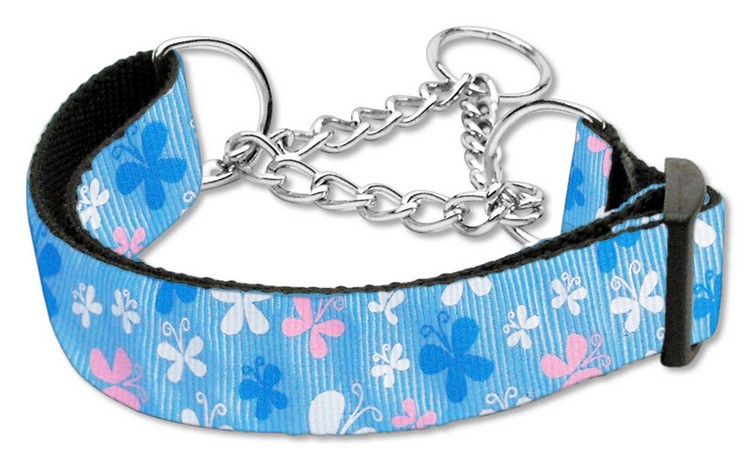 Butterfly Nylon Ribbon Collar Martingale Blue Medium