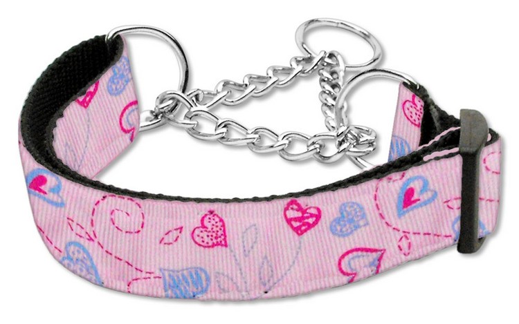 Crazy Hearts Nylon Collars Martingale Light Pink Medium