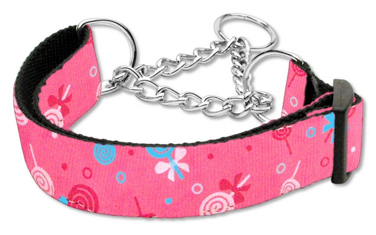 Lollipops Nylon Ribbon Collar Martingale Medium Bright Pink