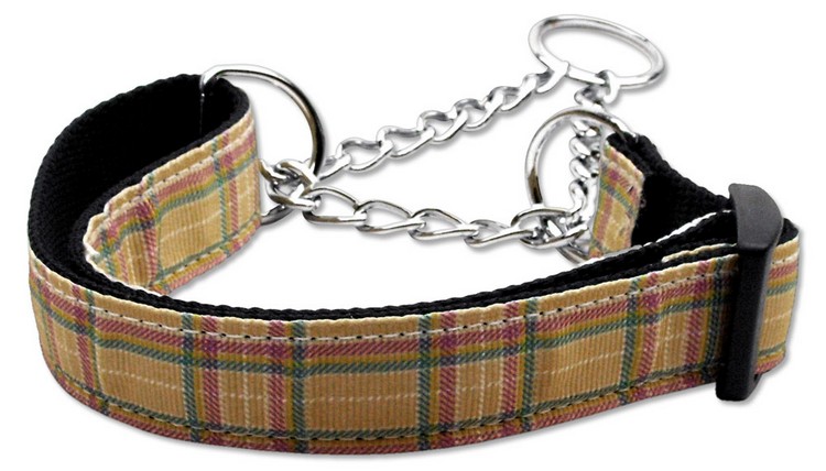 Plaid Nylon Collar Martingale Khaki Large